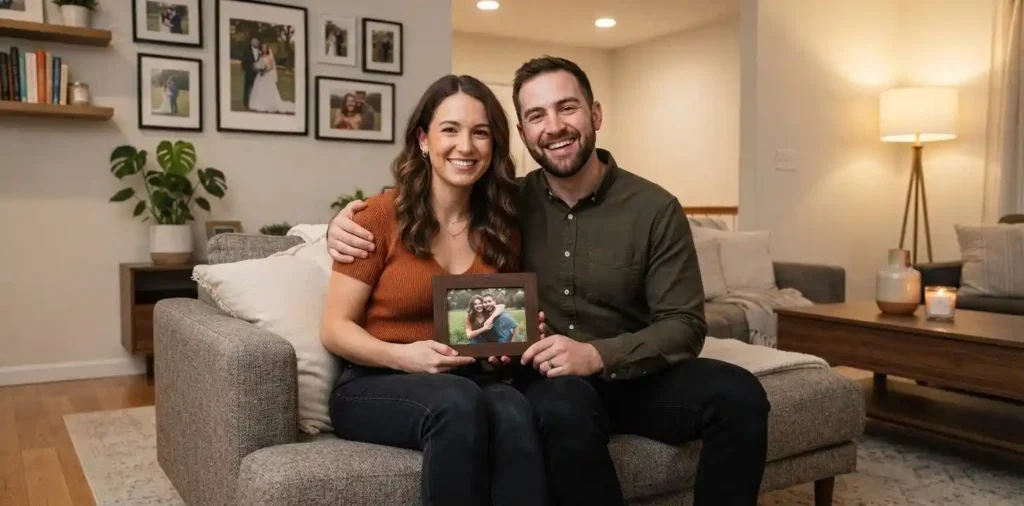 Couple celebrating anniversary together at home