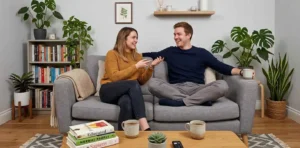 Couple relaxing together in a modern living room