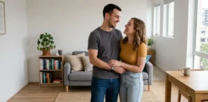 Couple sharing a casual moment indoors