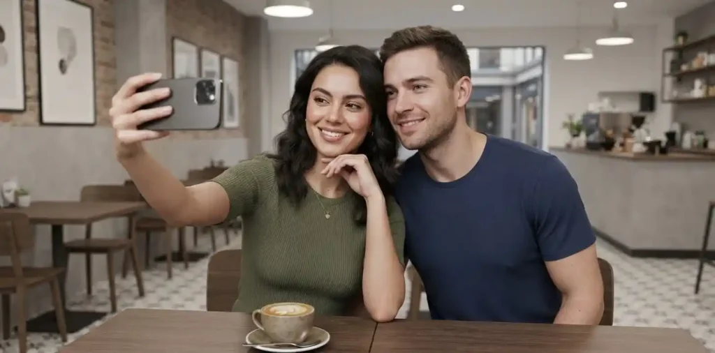 Girlfriend taking a casual selfie with boyfriend