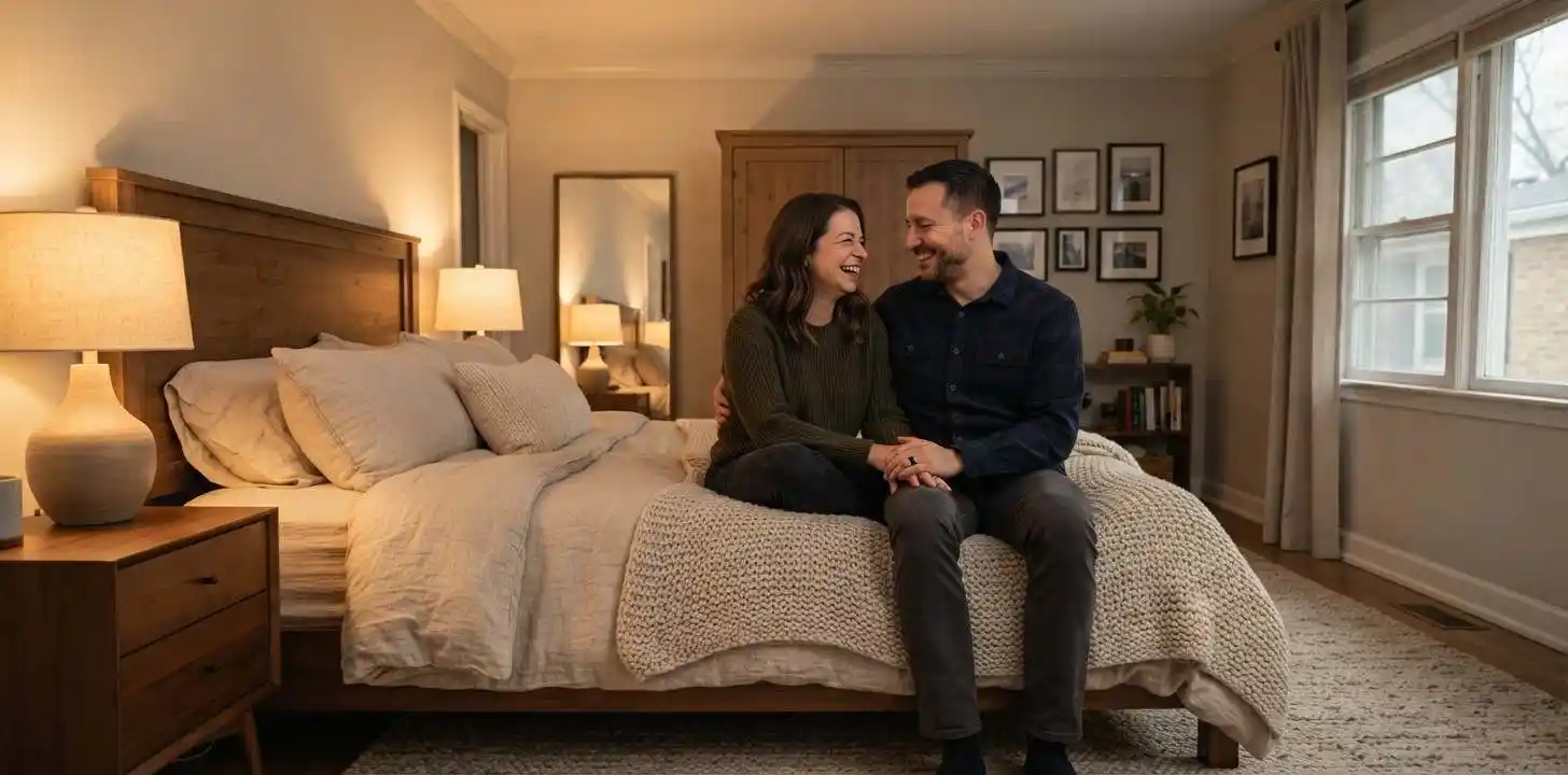 Long-term couple relaxing together at home