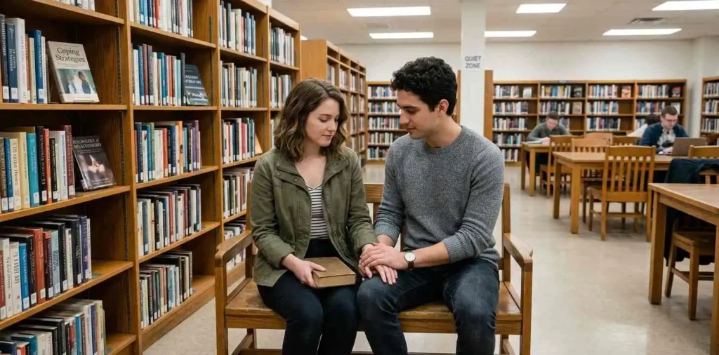 Couple supporting each other on a quiet bench