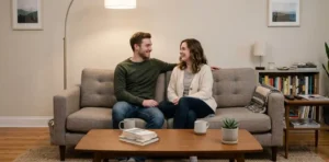 Couple sharing a romantic moment at home