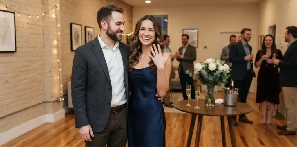 Happy couple celebrating their engagement together