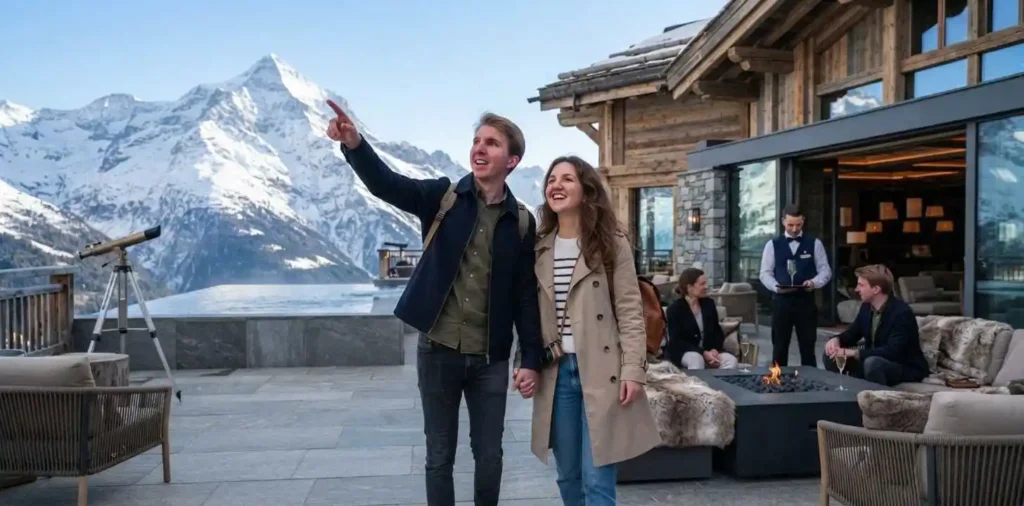 Couple exploring a city street together
