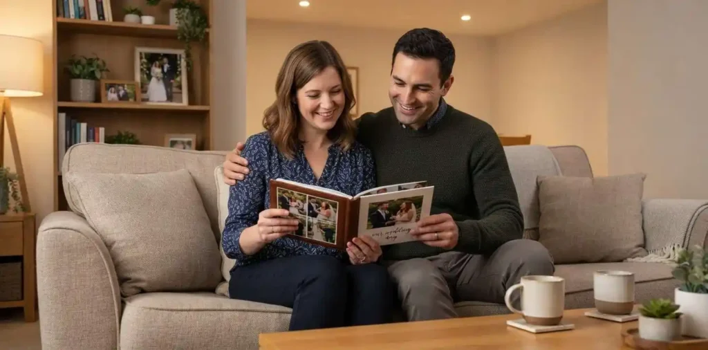 Married couple remembering their wedding day together