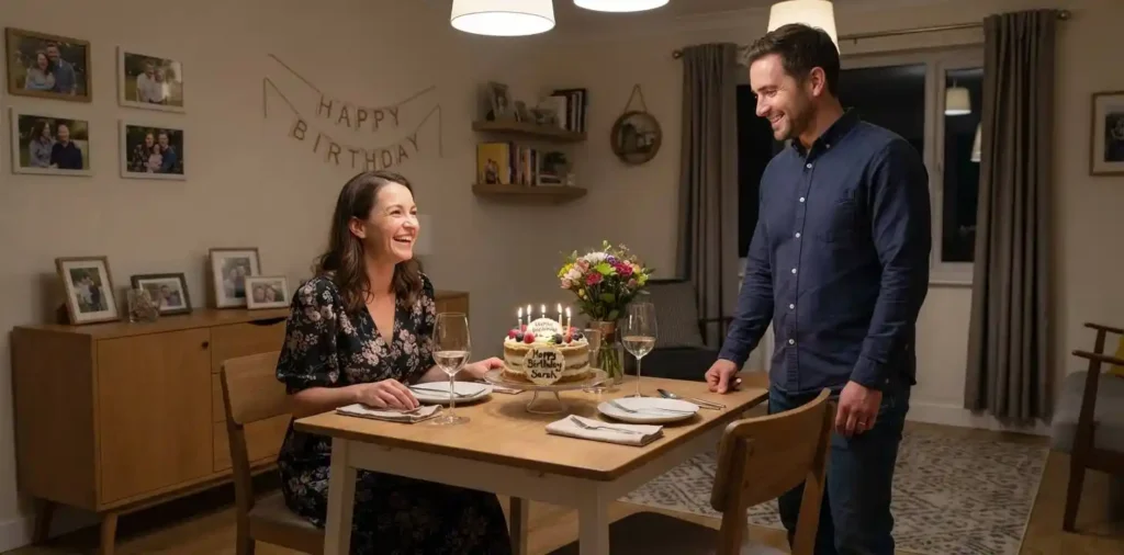 Husband celebrating his wife's birthday at home